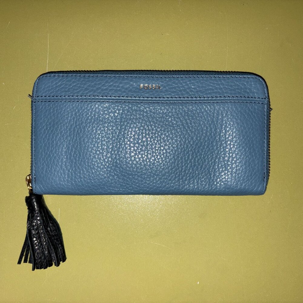 Fossil Tara Clutch Faded Indigo - Leather Wallet/Clutch with Tassel